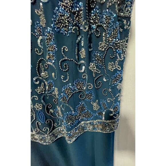 Beaded Gown Blue With Scarf Size Large Vintage - Picture 14 of 16